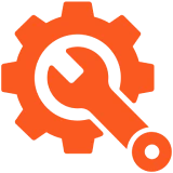 Orange wrench and gear icon